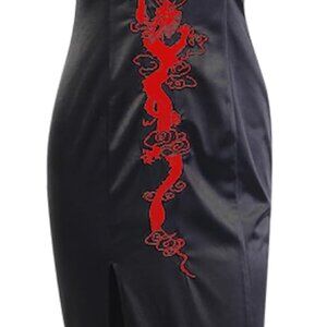 Womens Gothic Cheongsam Dress High Neck Long Sleeve Vintage Red Dragon